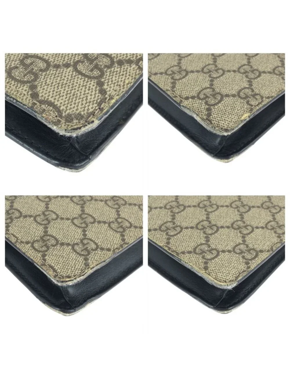 Gucci Sherry Clutch Leather Canvas Beige Black